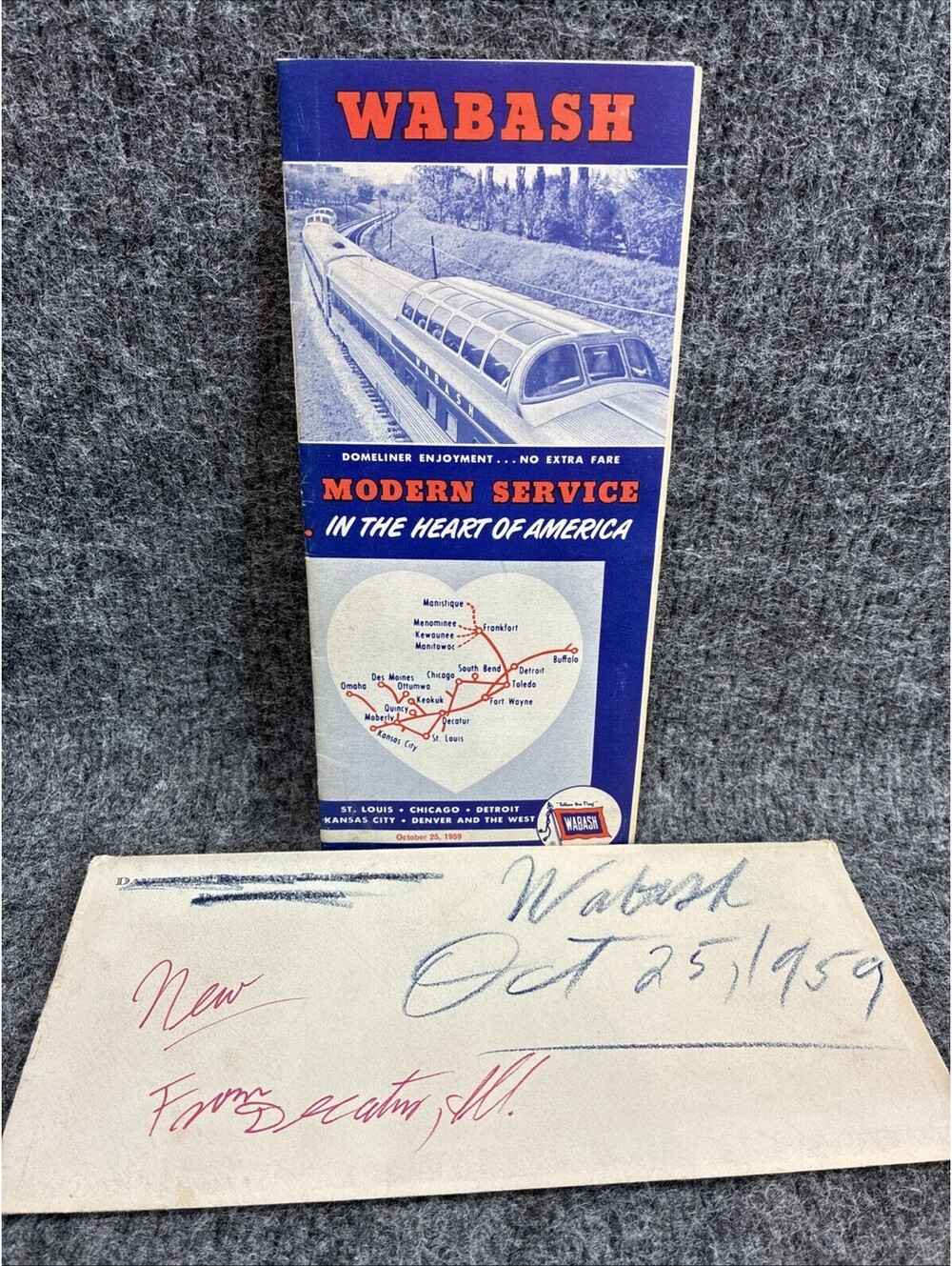 1959 Wabash Railroad Timetable Domeliner Dining Car Menu St Louis Chicago Vtg